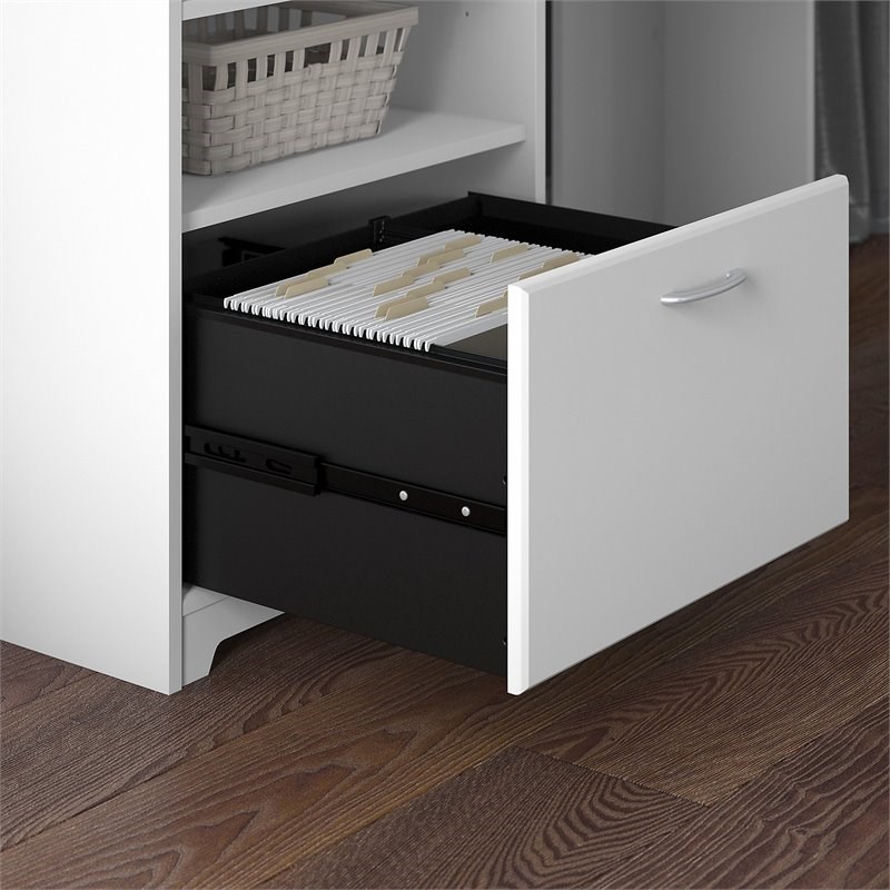 Cabot 60W Corner Desk with Hutch and File Storage in White - Engineered Wood