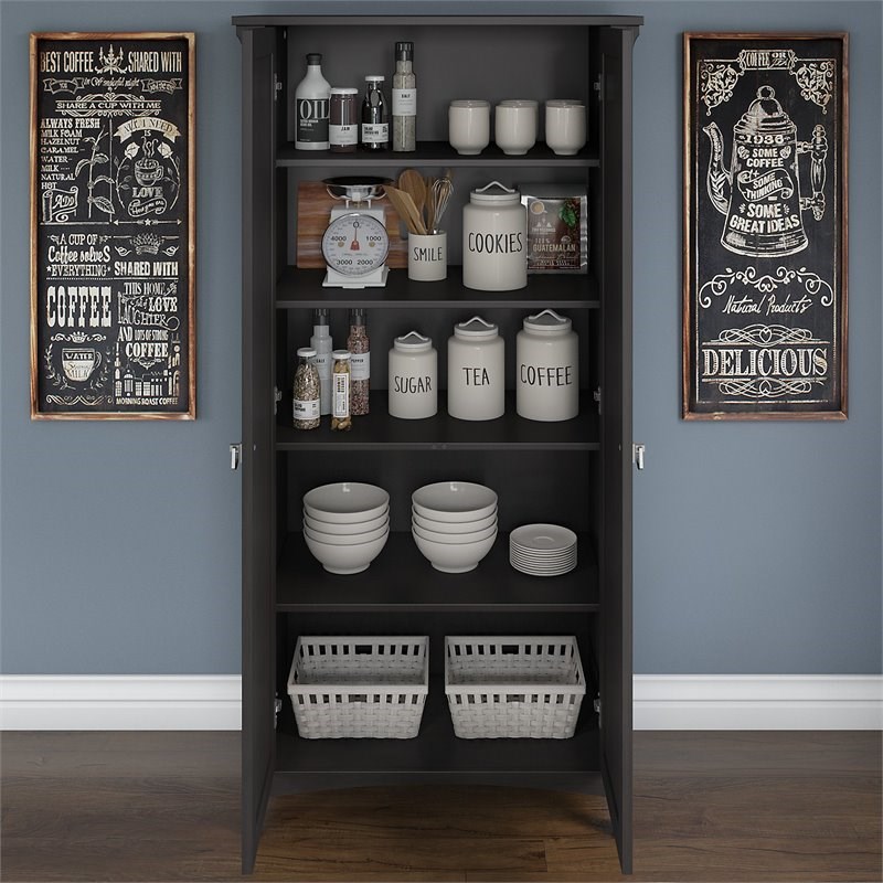 bush furniture salinas kitchen pantry cabinet with doors ...