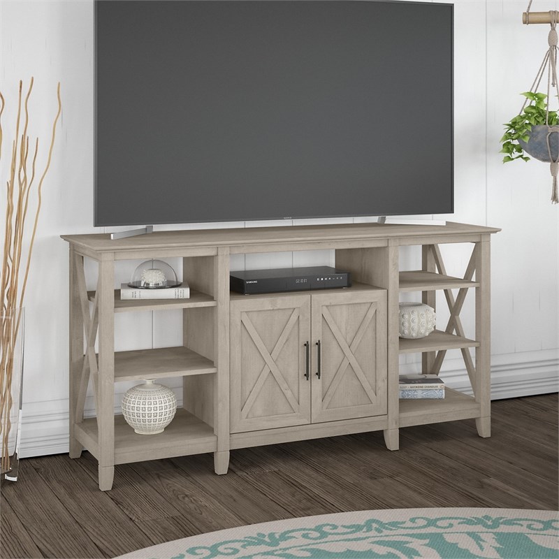 Bush Furniture Key West Tall TV Stand for 65 Inch TV in Washed Gray Homesquare