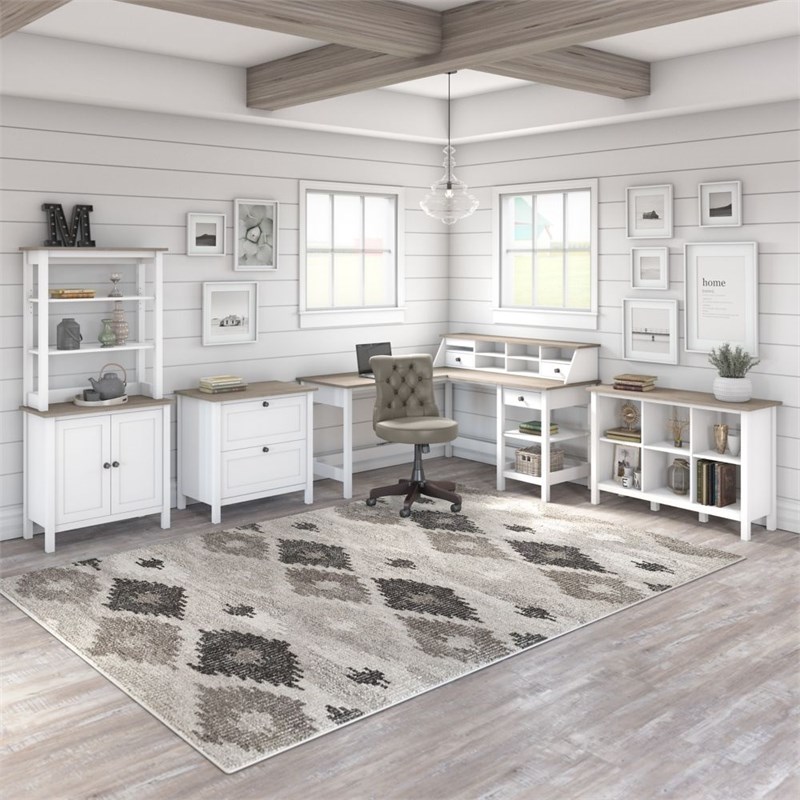 Bush Furniture Mayfield 6 Cube Bookcase in Shiplap Gray/White - Engineered Wood