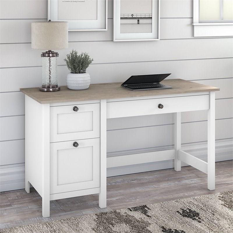 Mayfield 54W Computer Desk with Drawers in Shiplap Gray/White - Engineered Wood