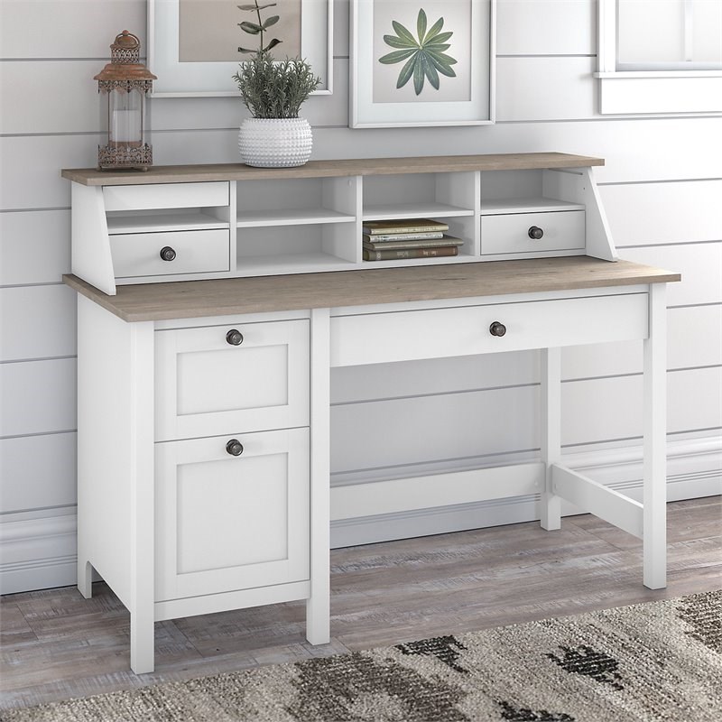 Mayfield 54W Desk w/ Drawers and Organizer in Shiplap Gray/White - Eng Wood