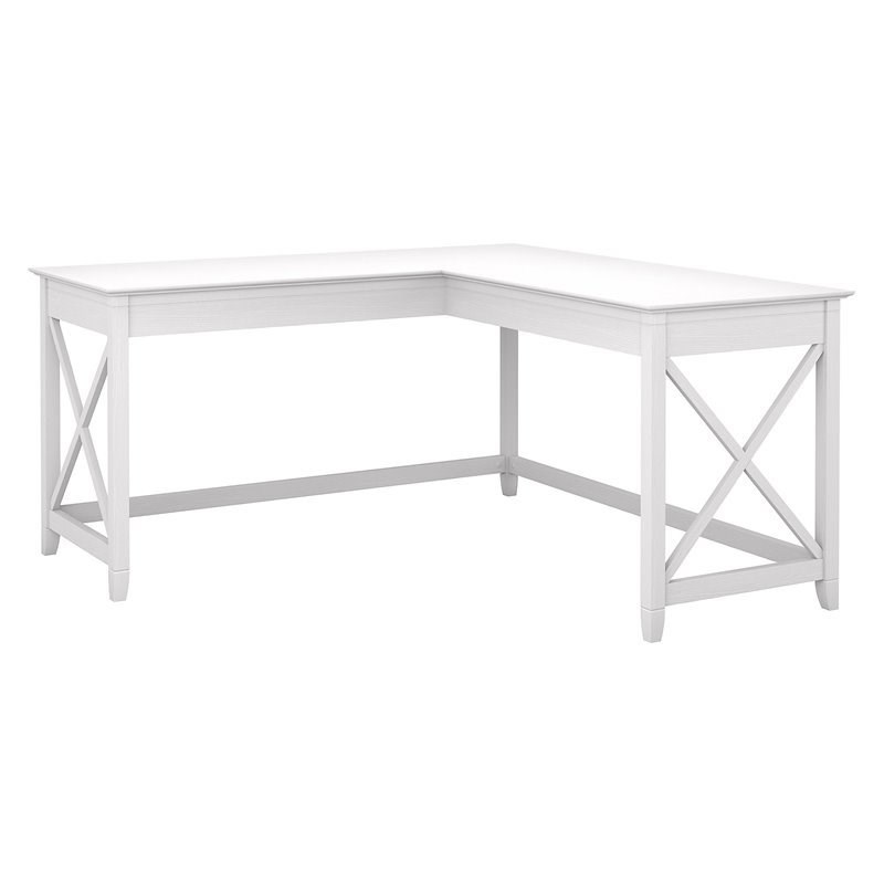Bush Furniture Key West 60W L Shaped Desk in Pure White Oak