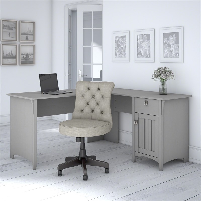 salinas 60w l shaped desk and chair set in cape cod gray engineered