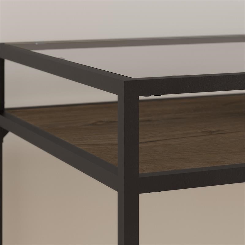 Anthropology 60W Glass Top L Shaped Desk in Rustic Brown - Engineered Wood