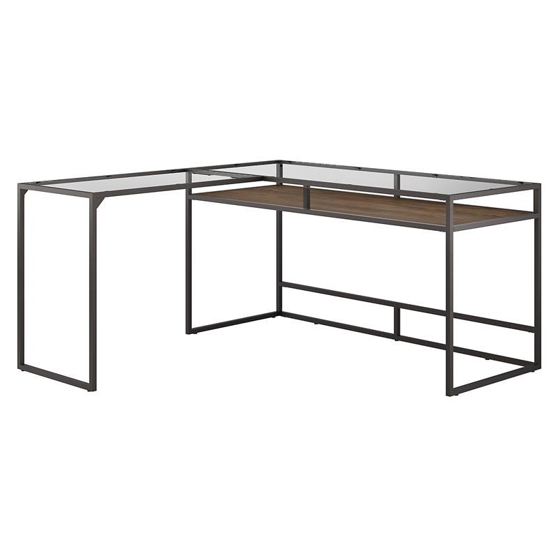 Anthropology 60W Glass Top L Shaped Desk in Rustic Brown - Engineered Wood