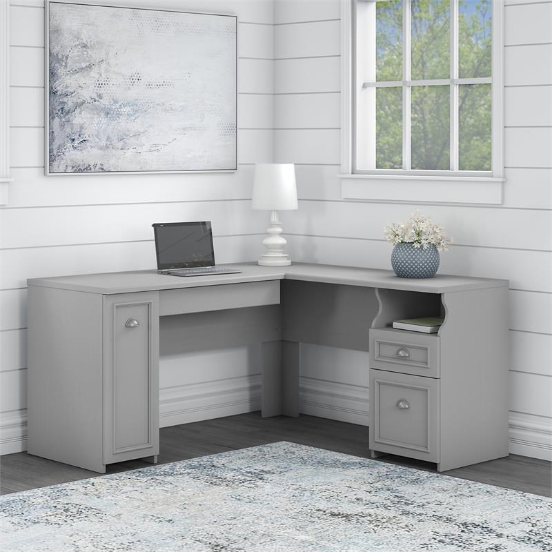 Bush Furniture Fairview 60W L Shaped Desk with Storage in Cape Cod Gray