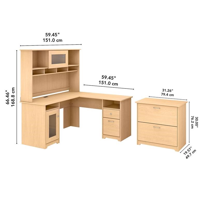 Cabot L Shaped Desk With Hutch File, Desk Cabinet Dimensions