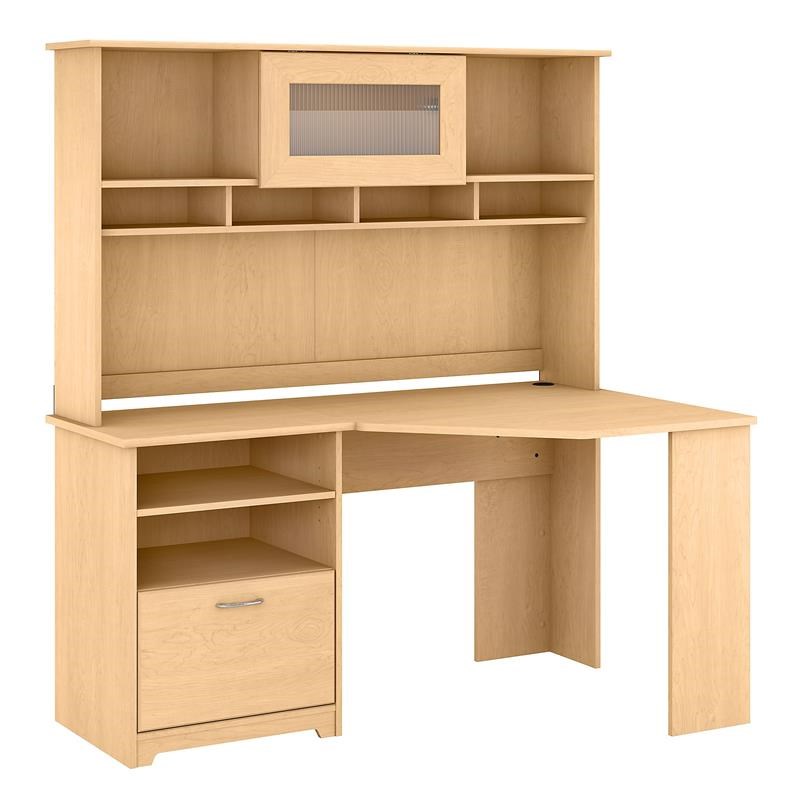 Cabot 60W Corner Desk with Hutch in Natural Maple - Engineered Wood
