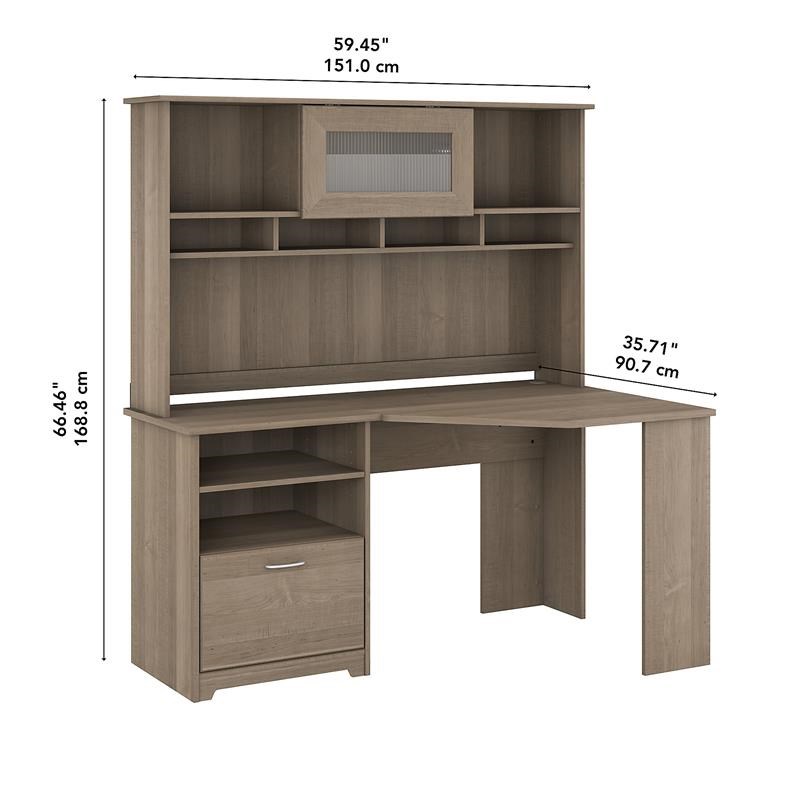 Cabot 60W Corner Desk with Hutch in Ash Gray - Engineered Wood