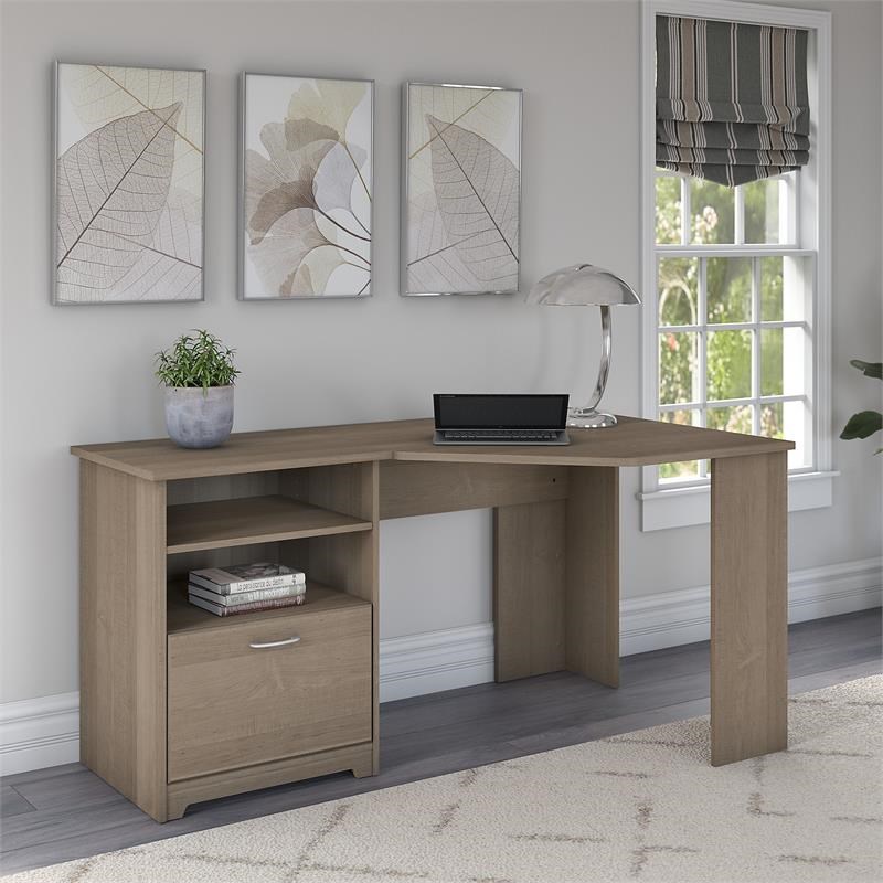 Bush Furniture Cabot 60W Corner Desk with Storage in Ash Gray