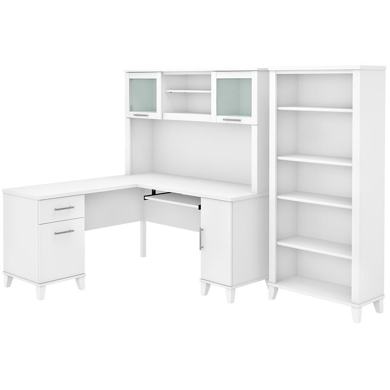 Somerset 60w L Shaped Desk With Hutch, White Desk With Bookcase Hutch