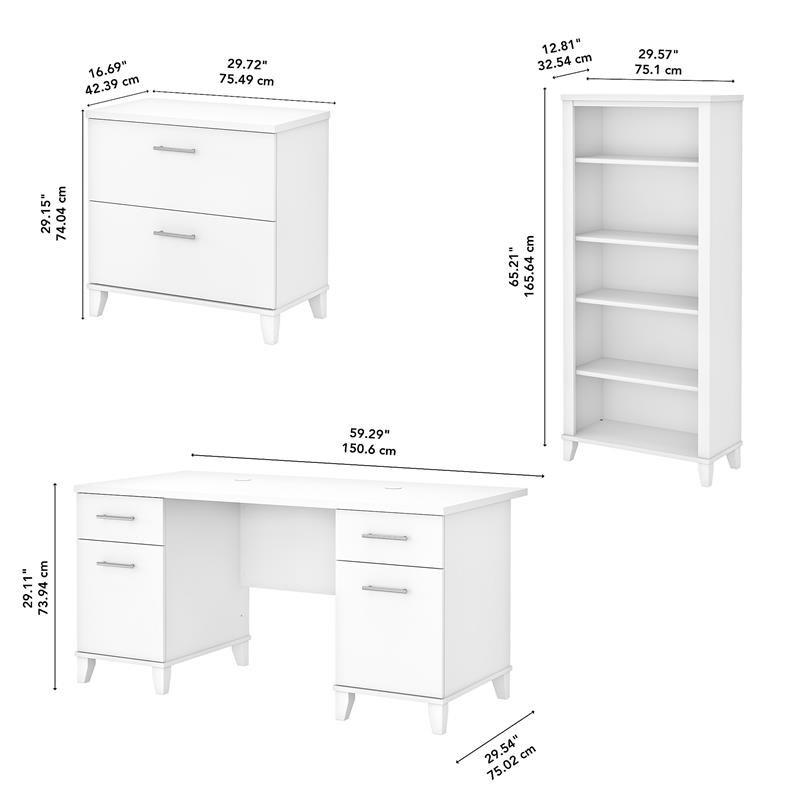 Somerset 60w Office Desk With File, White Office Desk With File Cabinet