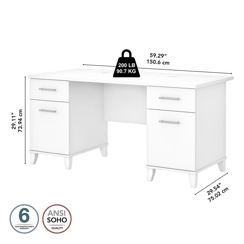 Somerset 60W Office Desk with Drawers in White - Engineered Wood