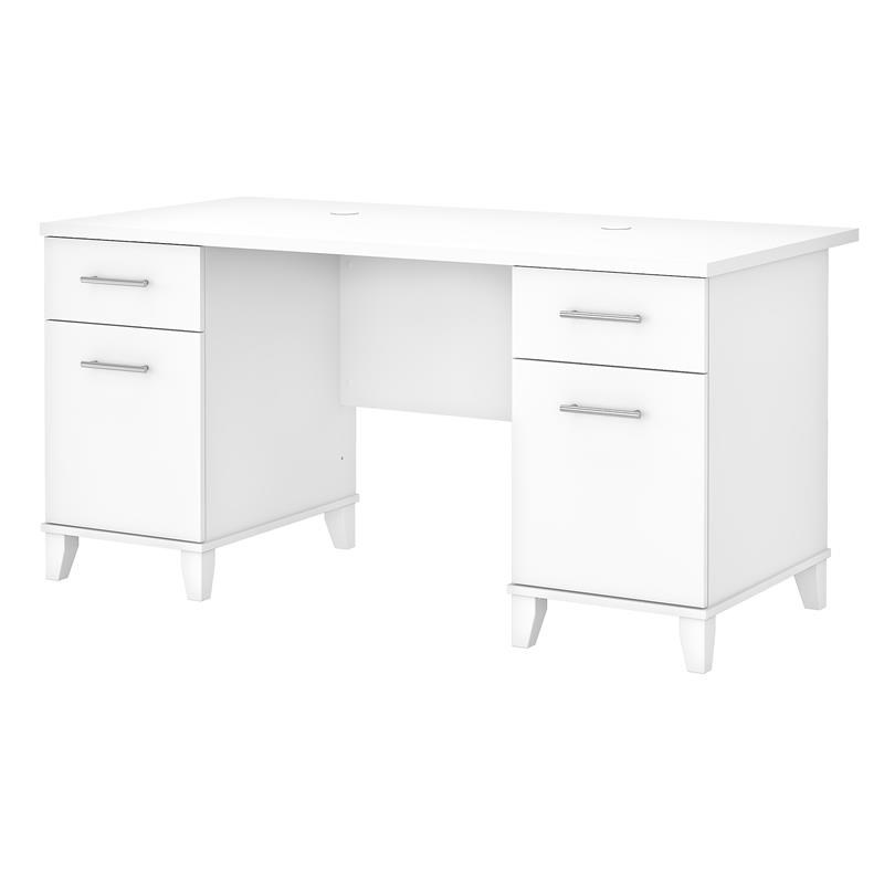Somerset 60W Office Desk with Drawers in White - Engineered Wood