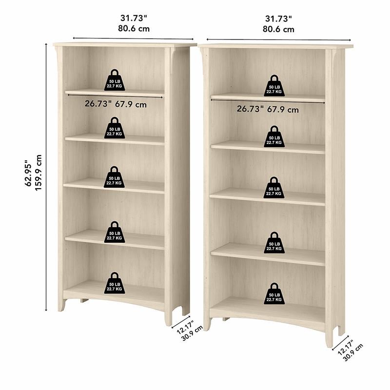 Salinas Tall 5 Shelf Bookcase Set Of, 95 Inch Bookcase Dimensions
