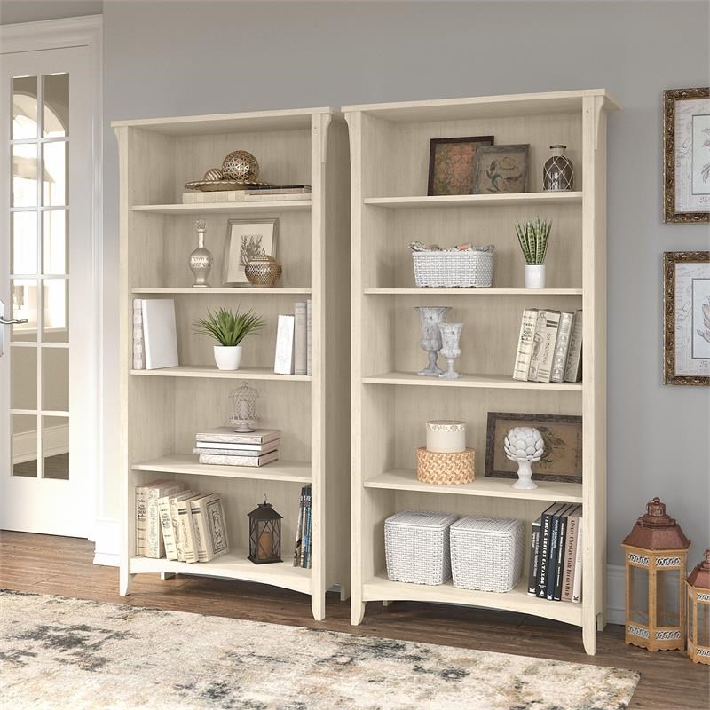 Salinas Tall 5 Shelf Bookcase Set Of, White Shabby Chic Bookshelves