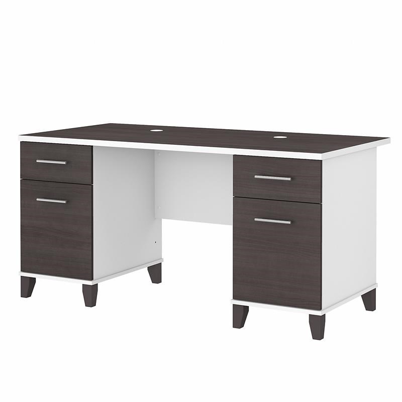 Somerset 60W Office Desk with Drawers in White and Storm Gray - Engineered Wood