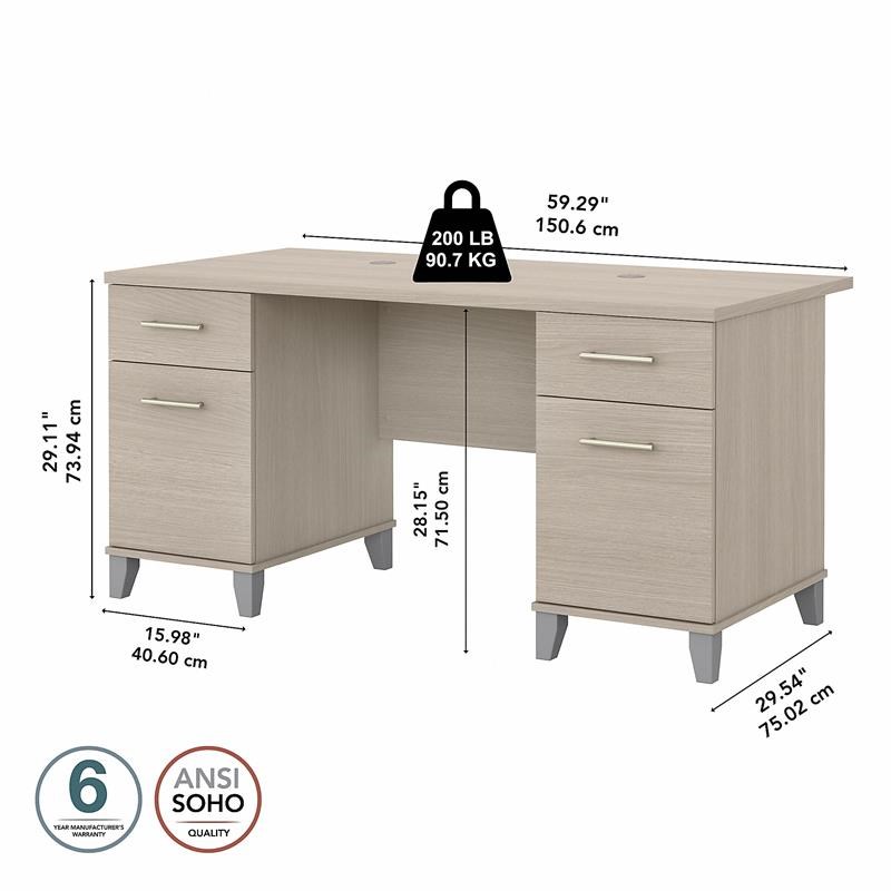 Somerset 60W Office Desk with Drawers in Sand Oak - Engineered Wood