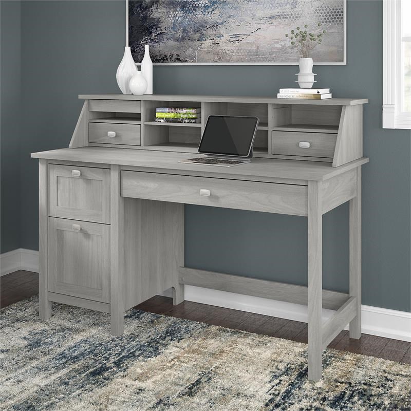 Broadview Computer Desk with Drawers and Organizer in Gray - Engineered Wood
