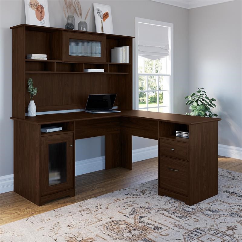 Cabot 60W L Shaped Computer Desk with Hutch in Modern Walnut ...