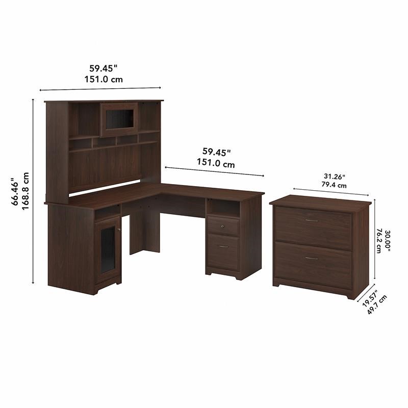 Bush Furniture Cabot L Desk With Hutch, Desk Cabinet Dimensions