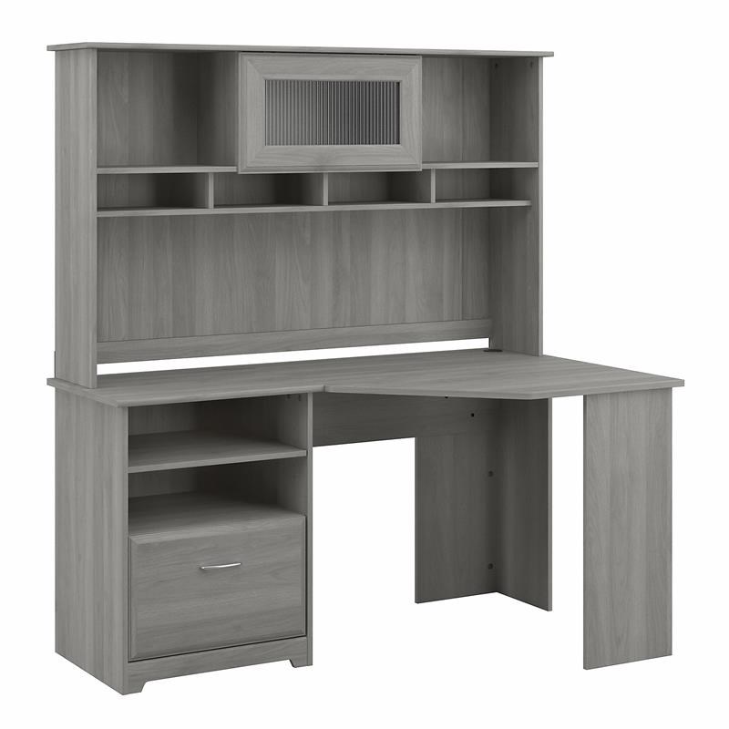 Bush Furniture Cabot 60W Corner Desk with Hutch in Modern Gray
