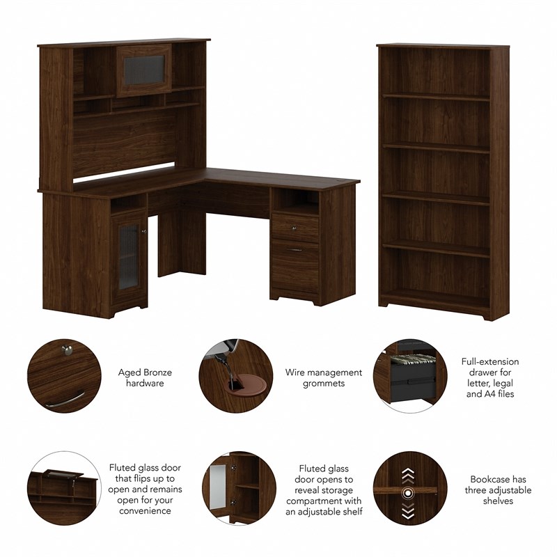 Bush Furniture Cabot L Shaped Desk With Hutch And Shelf Bookcase Home ...