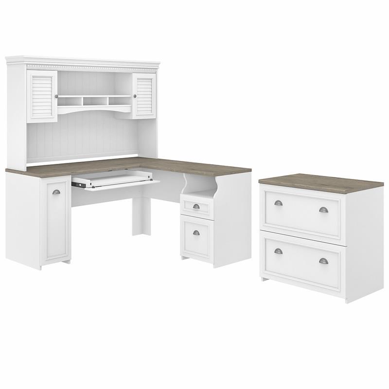 Fairview L Desk With Hutch And File, White Desk With File Drawer And Hutch