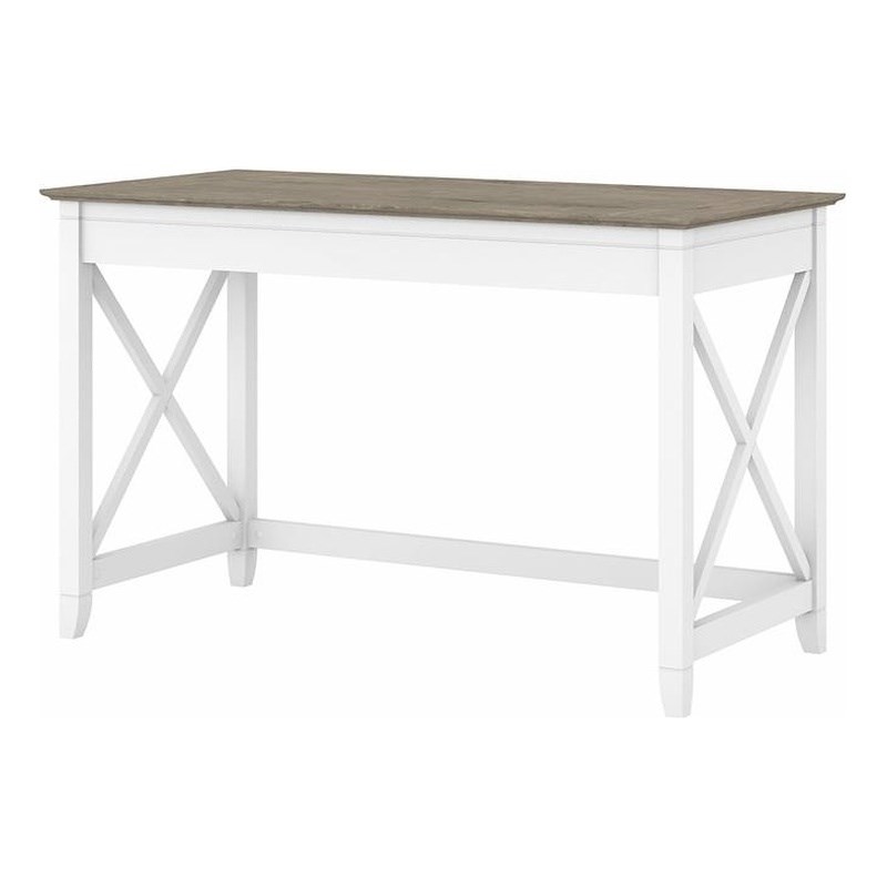 Key West 48W Writing Desk in Pure White and Shiplap Gray - Engineered Wood
