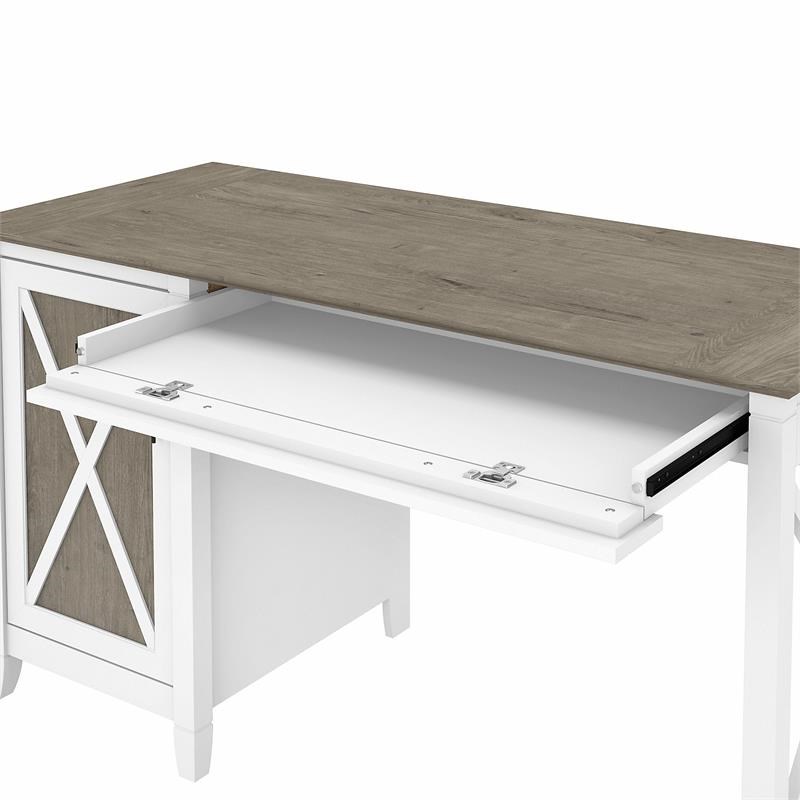 Key West 54W Computer Desk with Storage in White and Gray - Engineered Wood