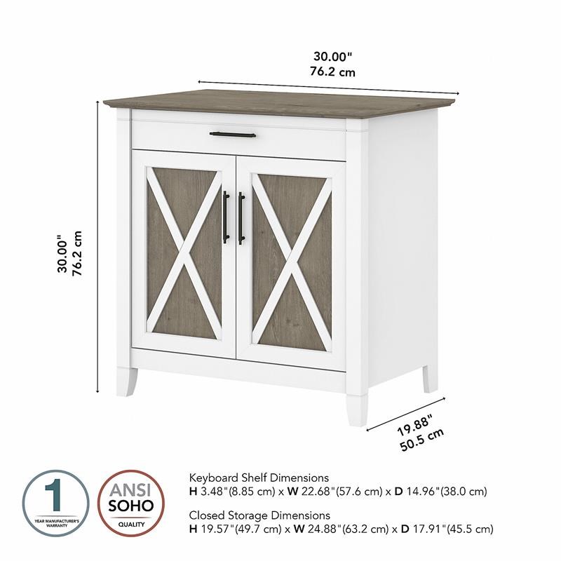 Key West Secretary Desk with Storage Cabinet in White and Gray - Engineered Wood