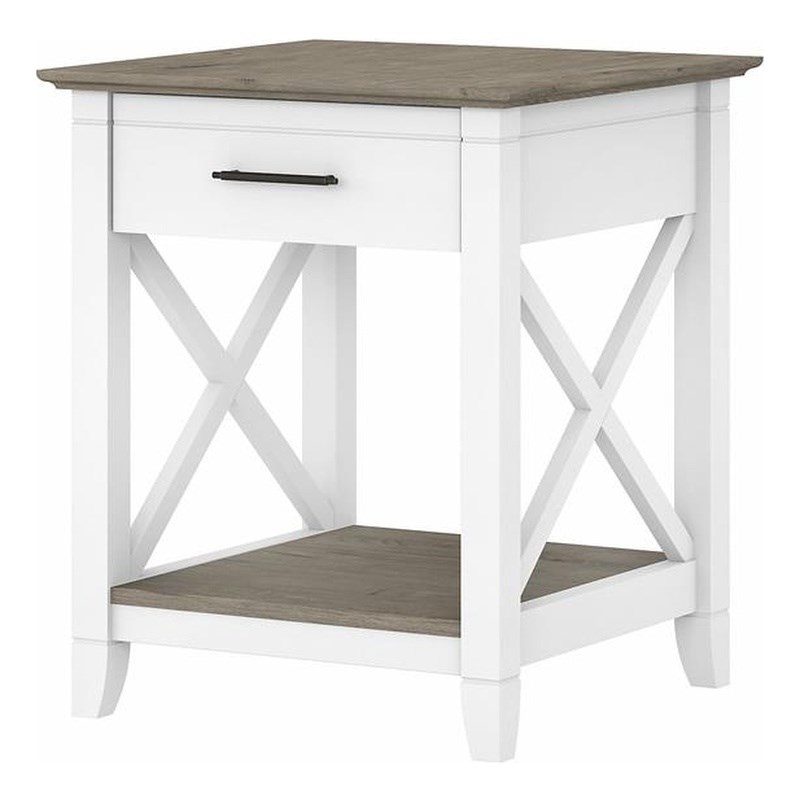 Key West End Table with Storage in Pure White and Shiplap Gray - Engineered Wood