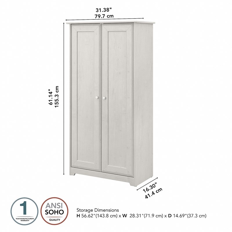 Cabot Tall Storage Cabinet with Doors in Linen White Oak - Engineered Wood