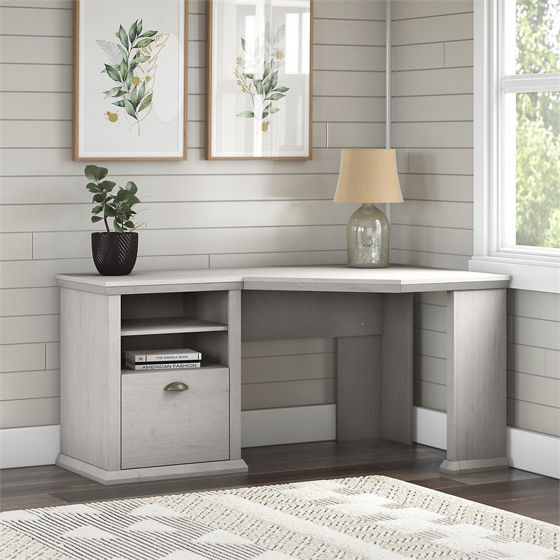 Yorktown 60W Corner Desk with Storage in Linen White Oak Engineered