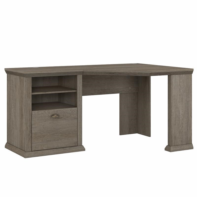 Yorktown 60W Corner Desk with Storage in Restored Gray - Engineered Wood