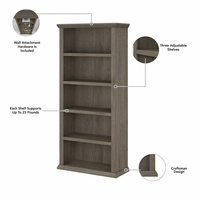 Yorktown Tall 5 Shelf Bookcase Set of 2 in Restored Gray - Engineered Wood