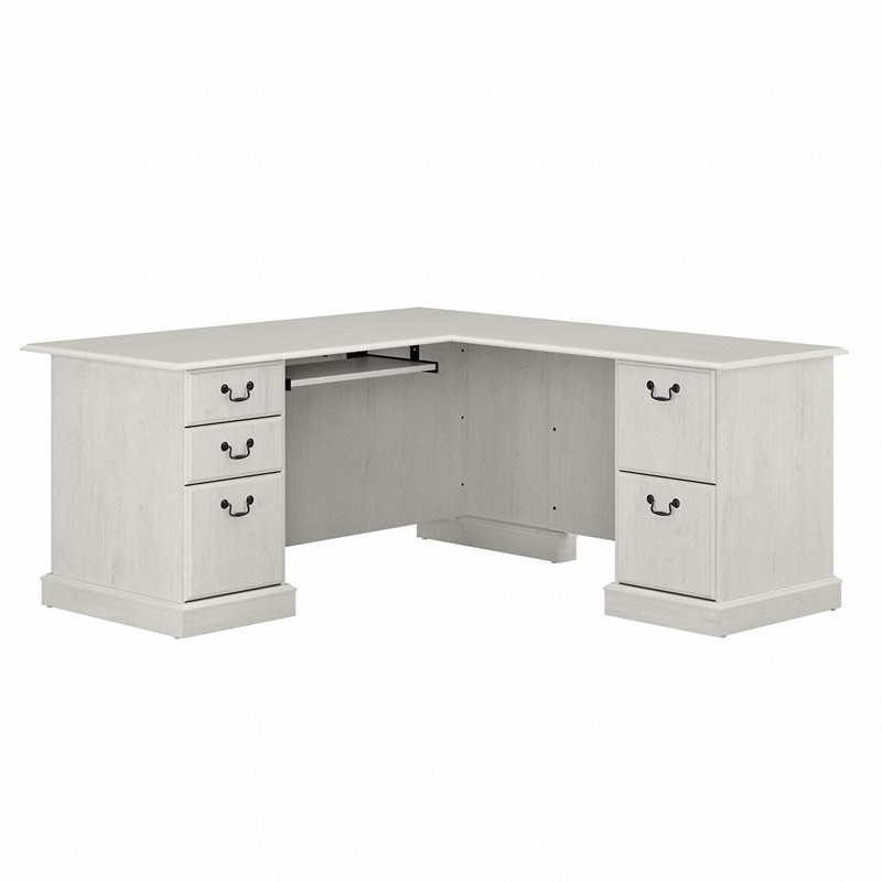 Bush Furniture Saratoga L Shaped Computer Desk with Drawers in Linen