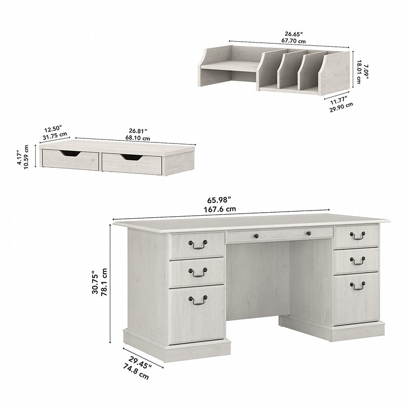 Bush Furniture Saratoga Executive Desk with Desktop Organizers in Linen White