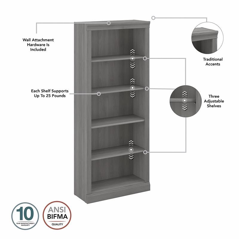 Saratoga Tall 5 Shelf Bookcase in Modern Gray - Engineered Wood