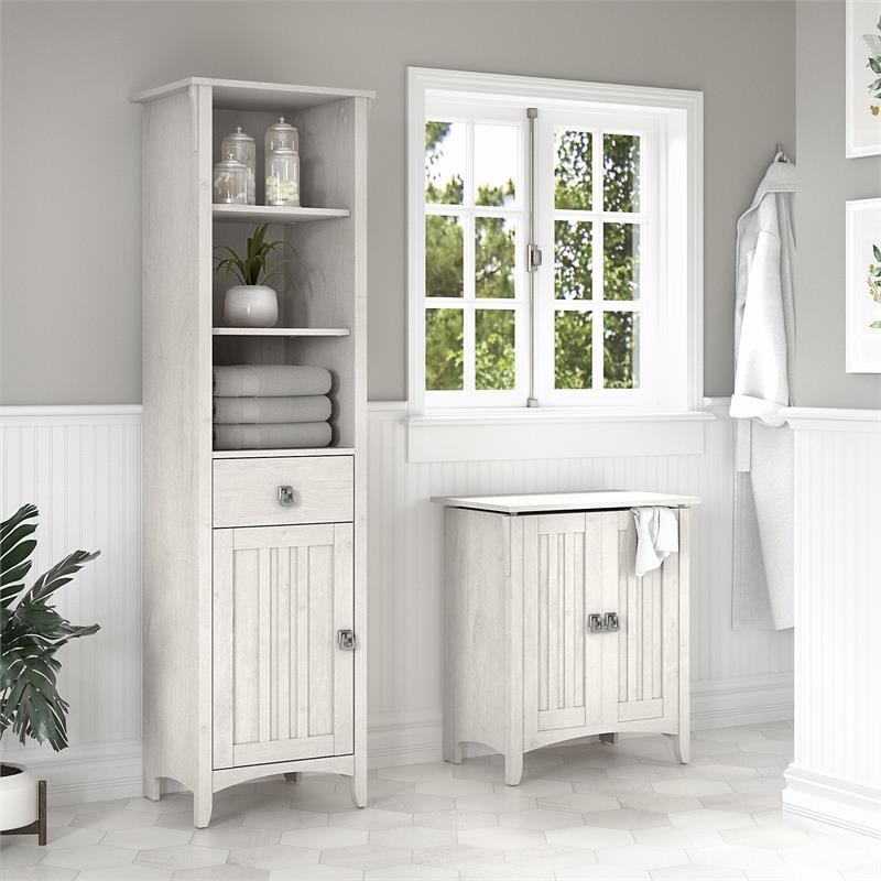 Salinas Tall Linen and Hamper in Linen White Oak Engineered