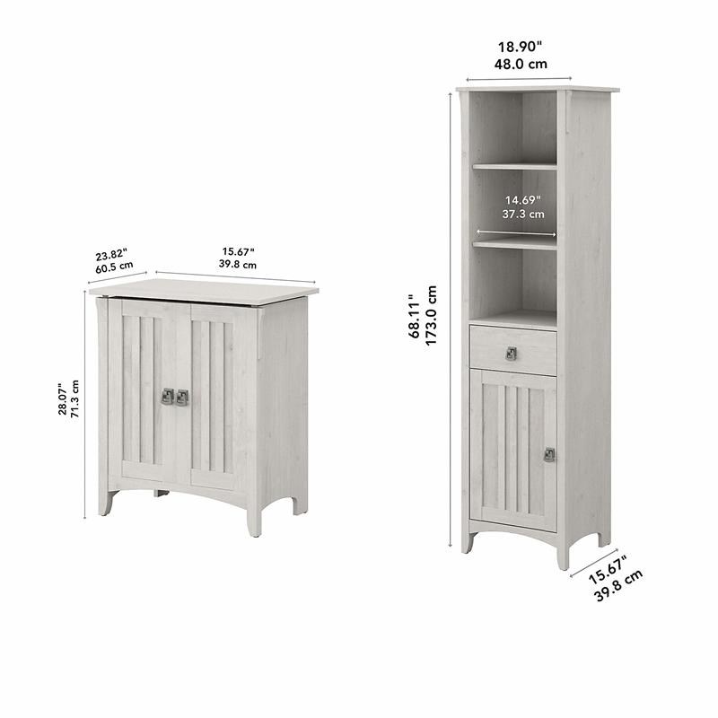 Salinas Tall Linen Cabinet and Hamper in Linen White Oak- Engineered ...