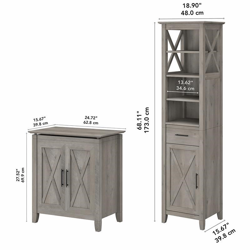 key west tall linen cabinet and laundry hamper in gray - engineered ...