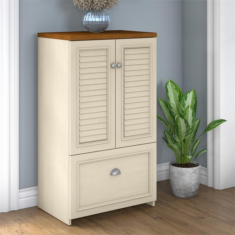 Fairview Shoe Storage Cabinet with Doors in Antique White - Engineered Wood