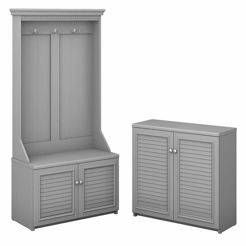 Fairview Hall Tree with Storage Bench and Cabinet in Gray - Engineered Wood