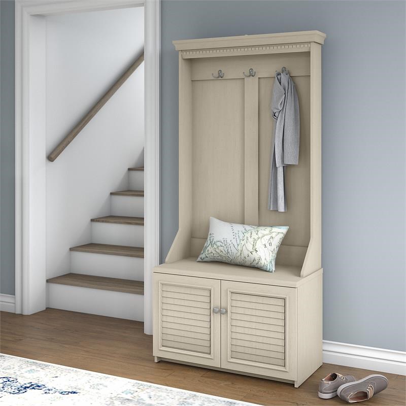 fairview hall tree with shoe storage bench in antique white ...