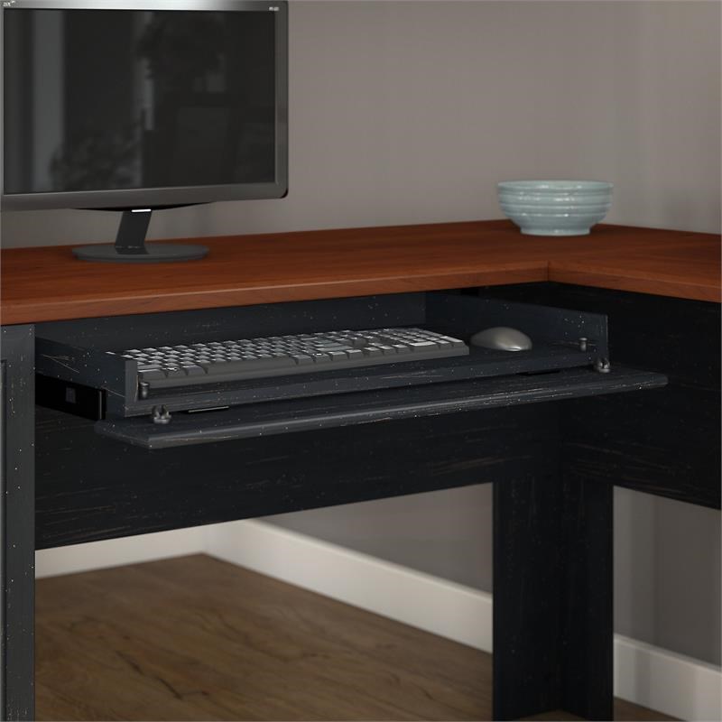 Fairview L Shaped Desk with Storage Cabinet in Antique Black - Engineered Wood