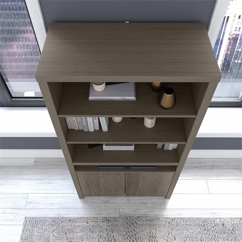 Bristol Tall 6 Shelf Bookcase with Doors in Restored Gray Engineered