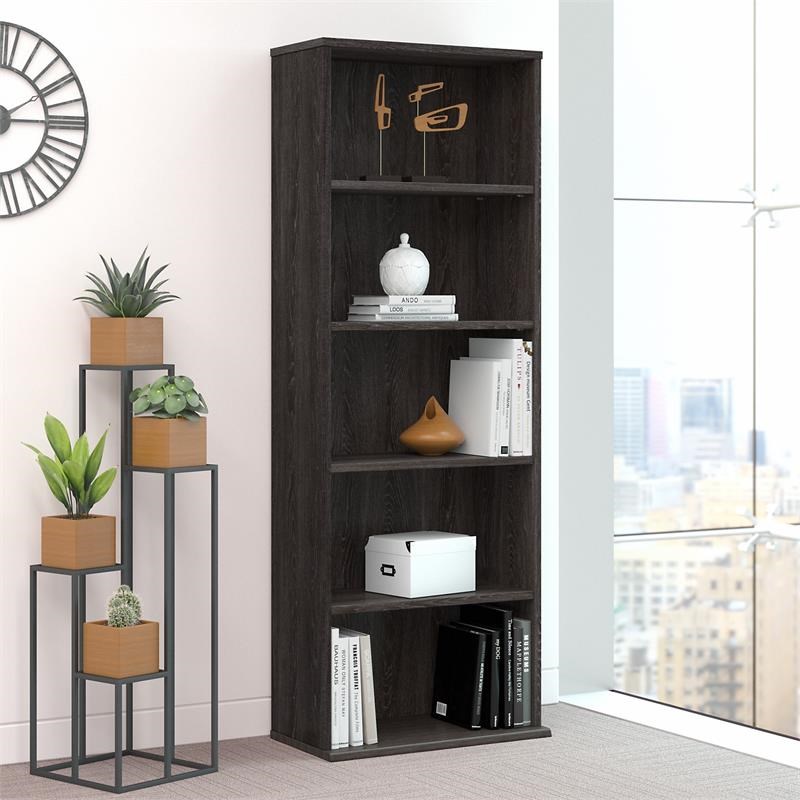 Kensington 5 Shelf Bookcase in Charcoal Gray - Engineered Wood