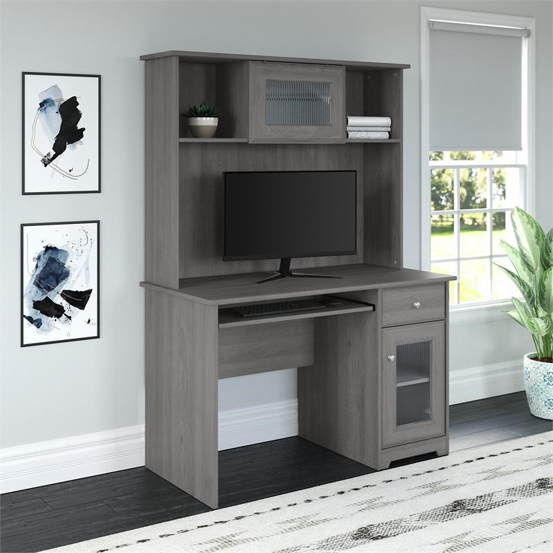 Cabot 48W Small Computer Desk with Hutch in Modern Gray Engineered
